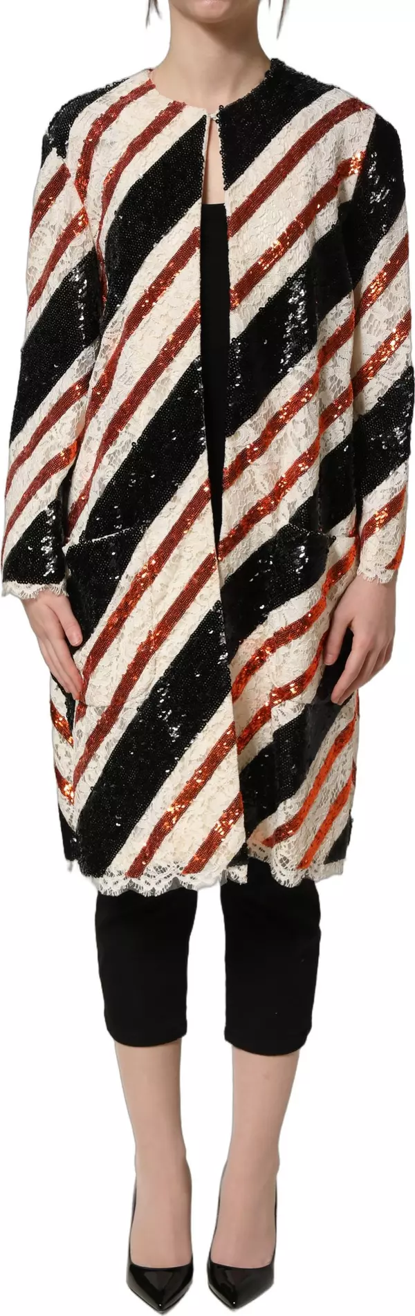Multicolor Stripe Sequin Duster Coat Jacket