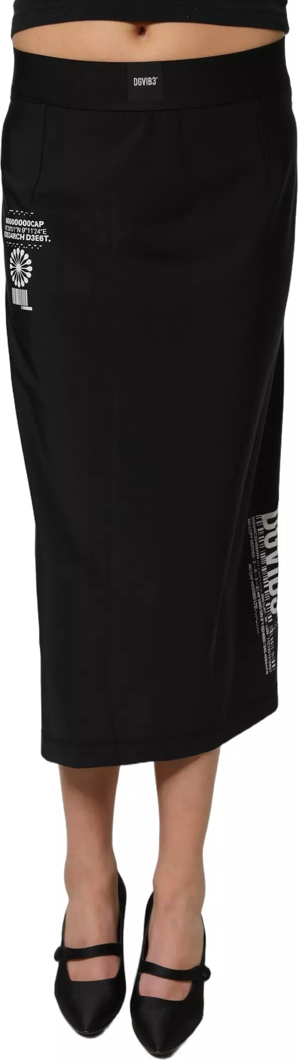 Black DGVIB3 Stretch Jersey Midi Pencil Cut Skirt