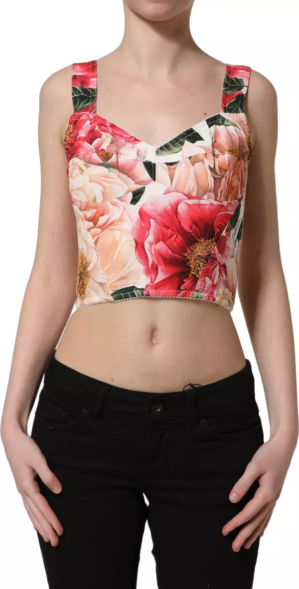 Multicolor Floral Cropped Bustier Tank Top
