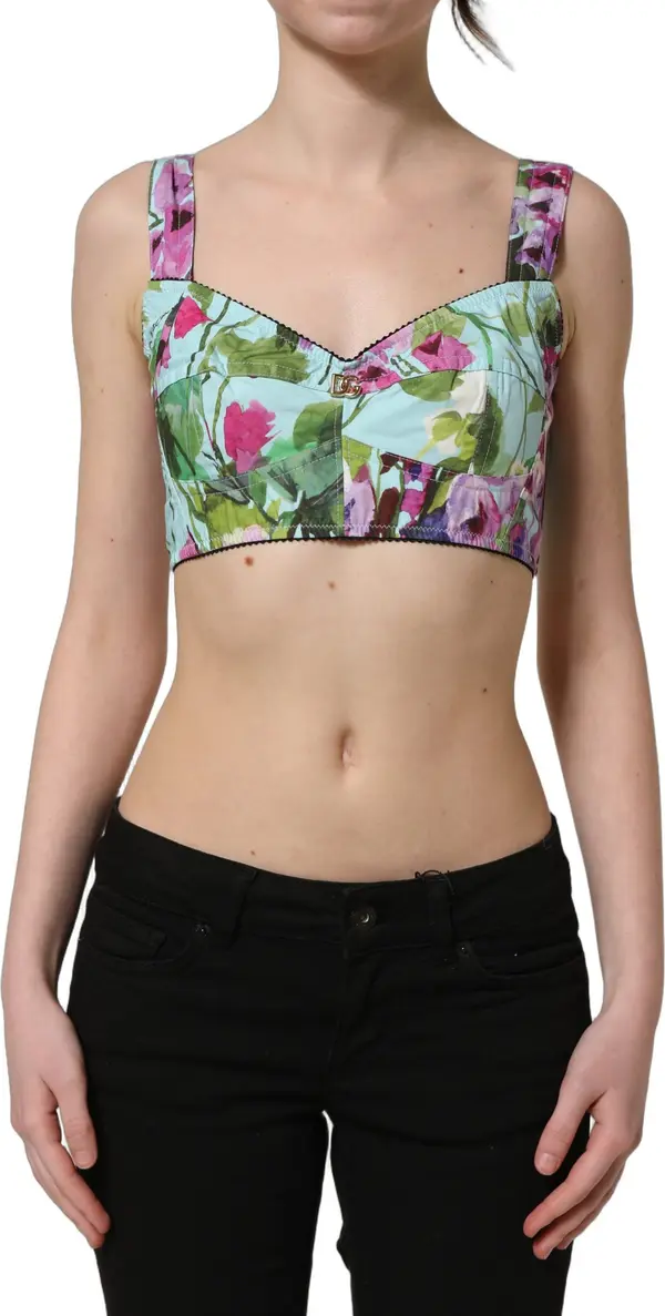 Multicolor Floral Cropped Bustier Tank Top