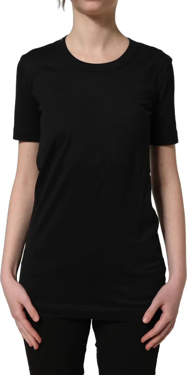 Black Cotton Short Sleeves Crew Neck T-shirt