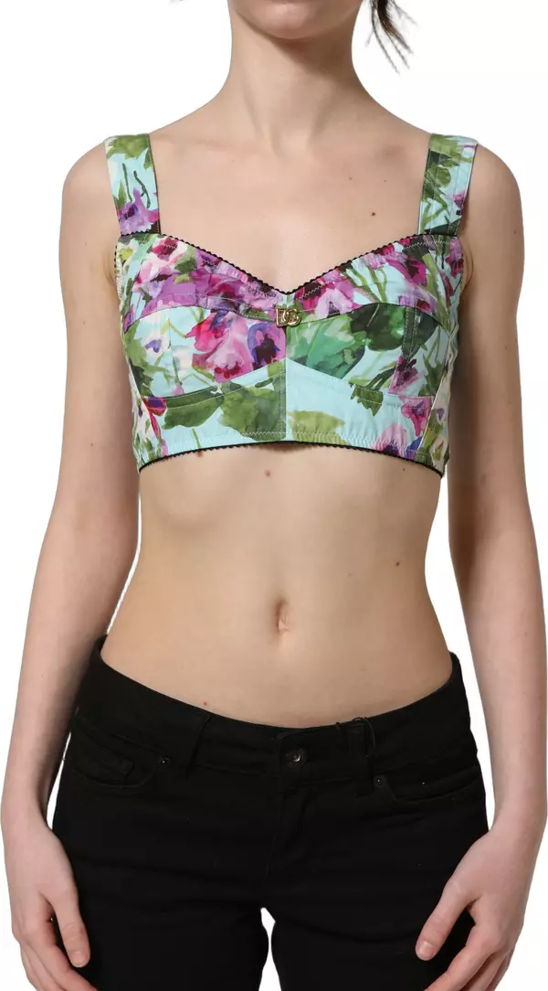 Multicolor Floral Cropped Bustier Tank Top