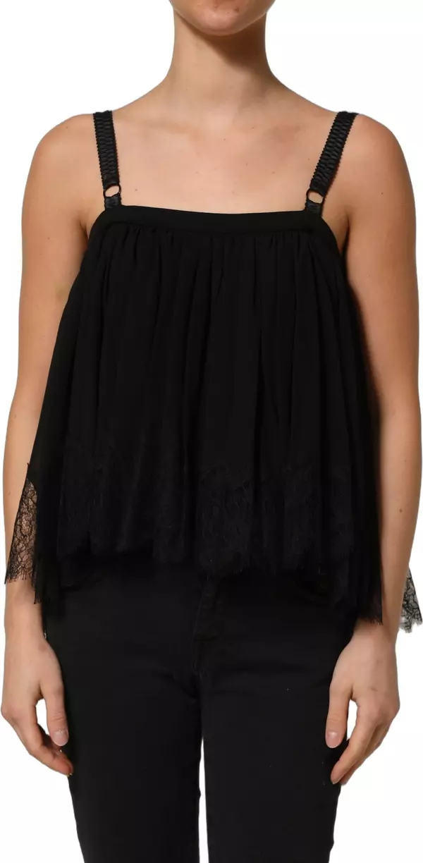 Black Sleeveless Floral Lace Tank Blouse Top