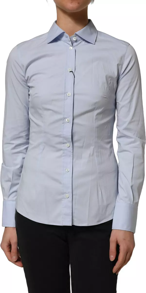 Blue Collared Long Sleeves Dress Shirt Top