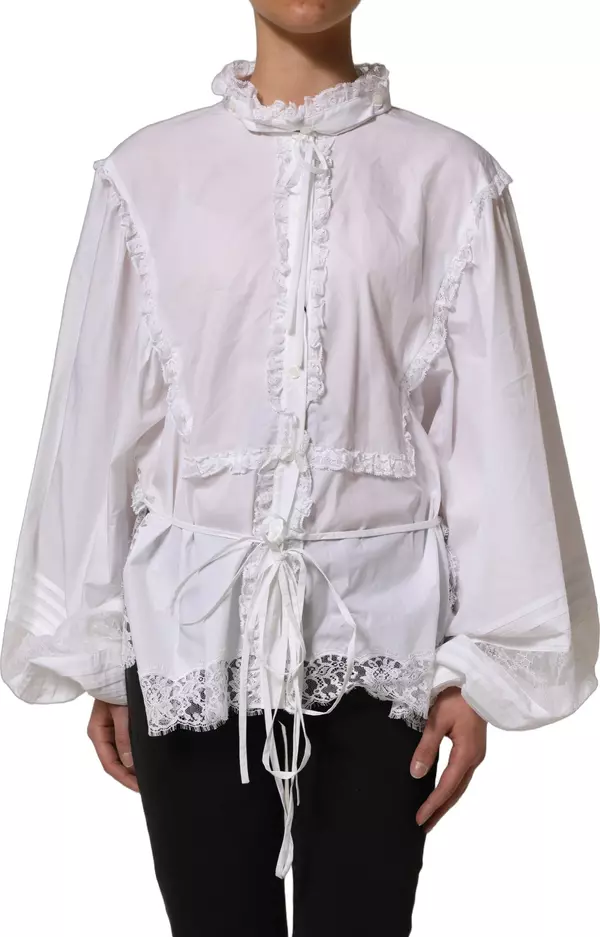 White Ruffled Lace Embellished Blouse Top