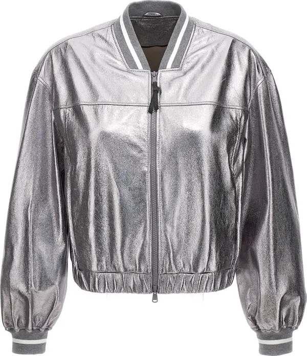 Silver Leather Bomber