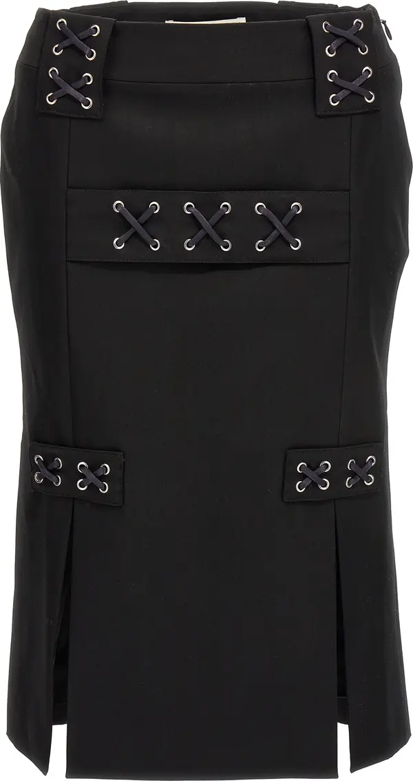 Black Wool Midi Skirt