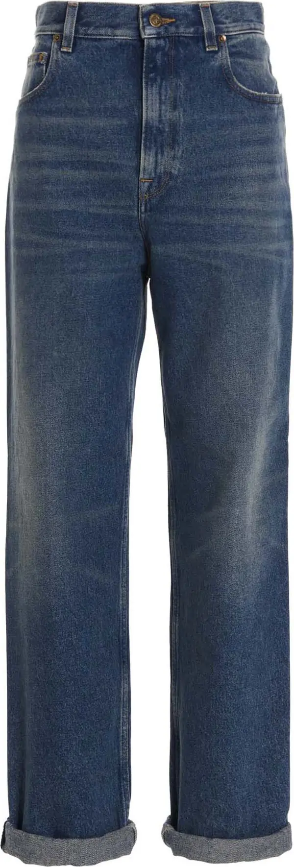 Blue Cotton Straight-Leg Jeans