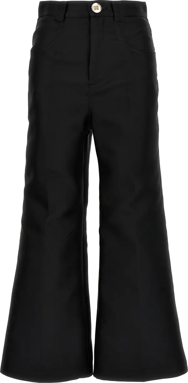 Black Polyester Flared Pants