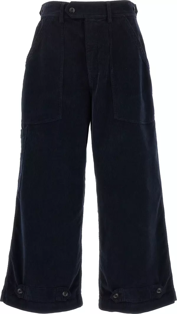 Blue Cotton Casual Pants