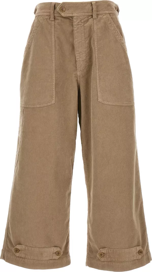 Beige Cotton Casual Pants