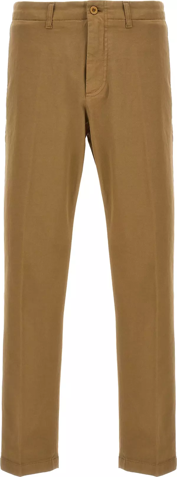 Beige Cotton Casual Pants