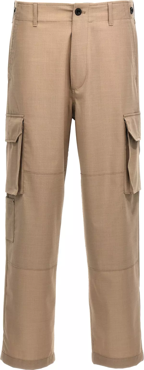Beige Polyester Cargo Pants