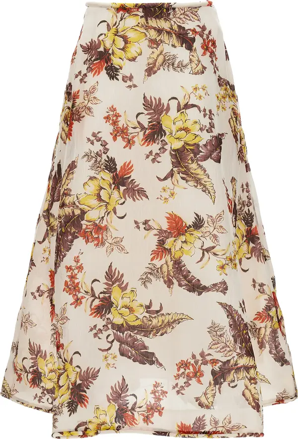 Multicolor Linen Midi Skirt