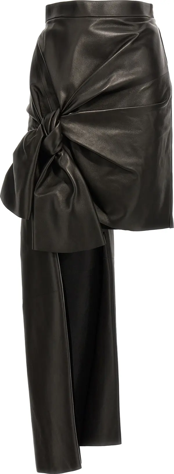 Black Lamb Leather Long Skirt