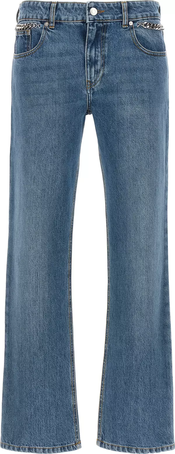 Blue Cotton Cropped Jeans