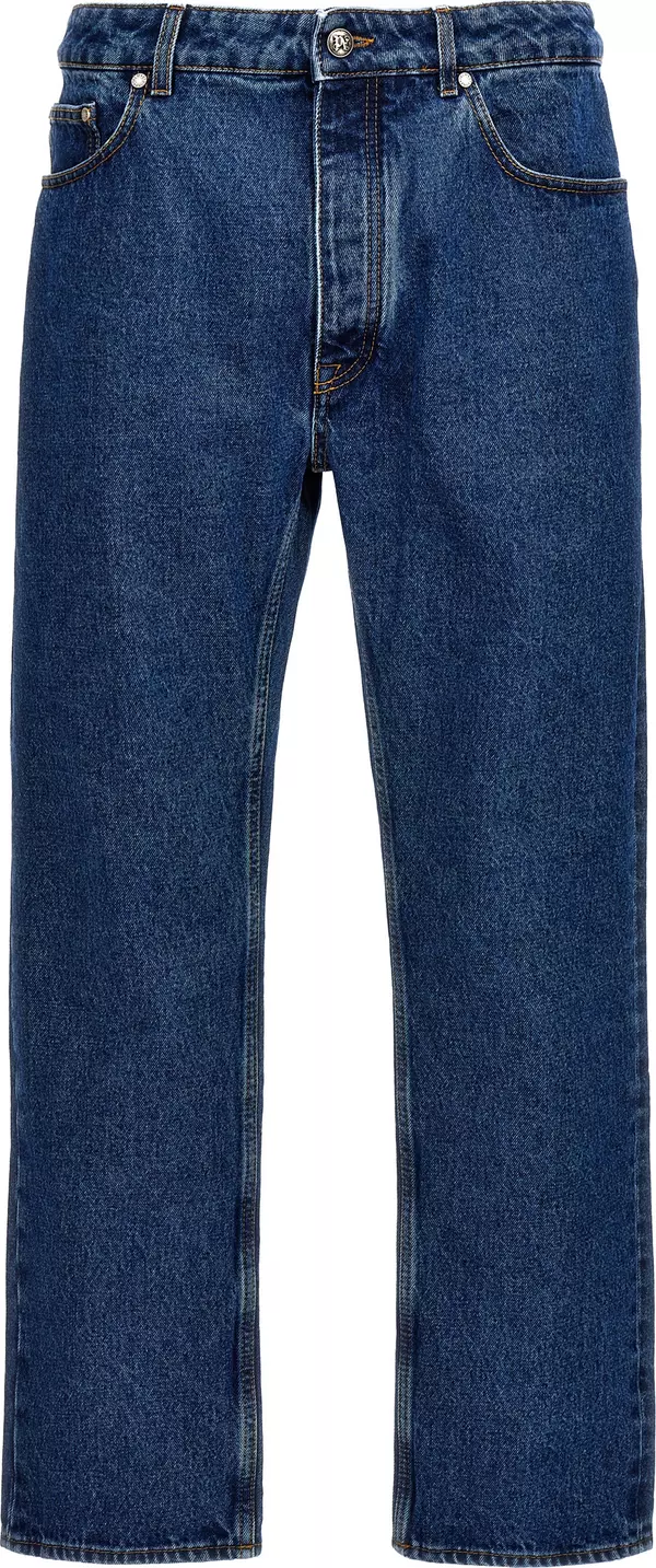 Blue Cotton Straight-Leg Jeans