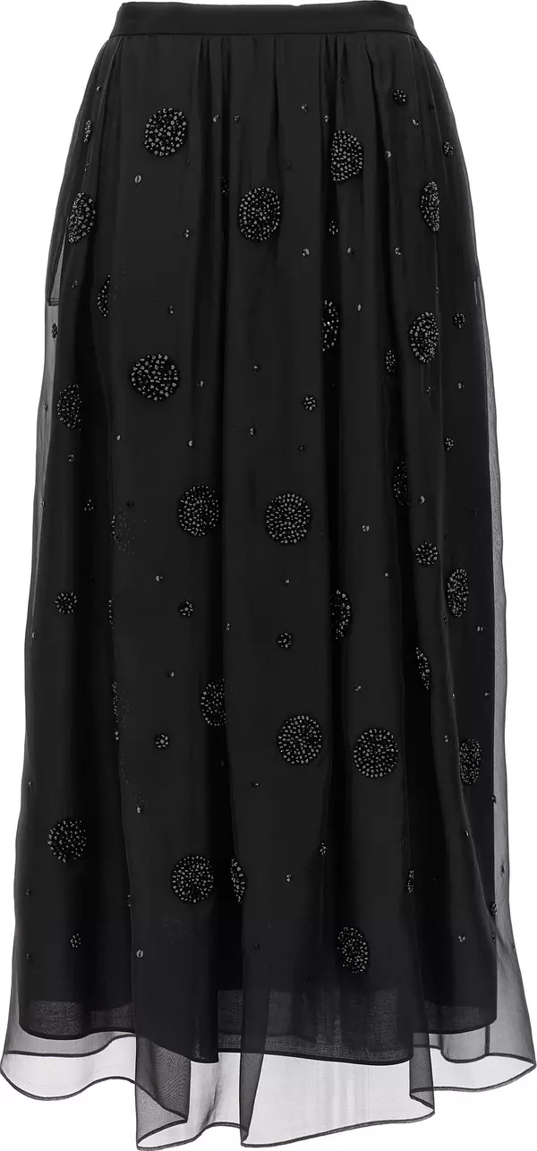 Black Silk Midi Skirt