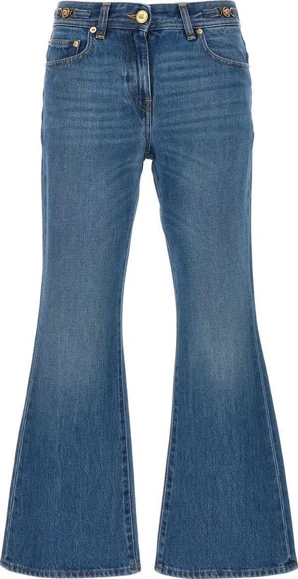 Blue Cotton Flared Jeans