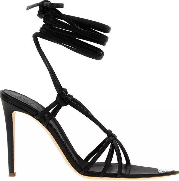 Black Lamb Leather Stiletto Heel Sandals