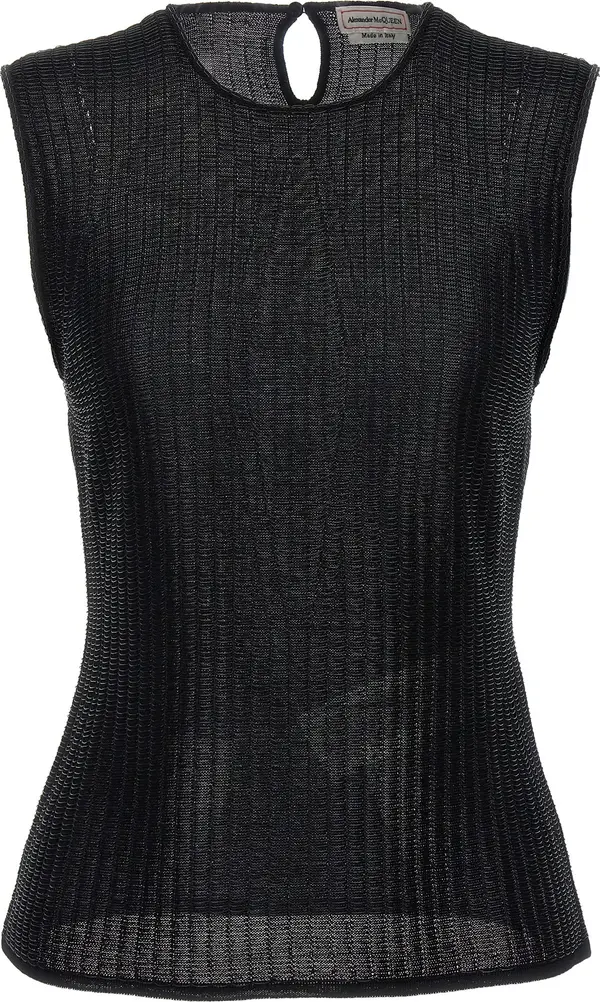 Black Viscose Sleeveles T-Shirt