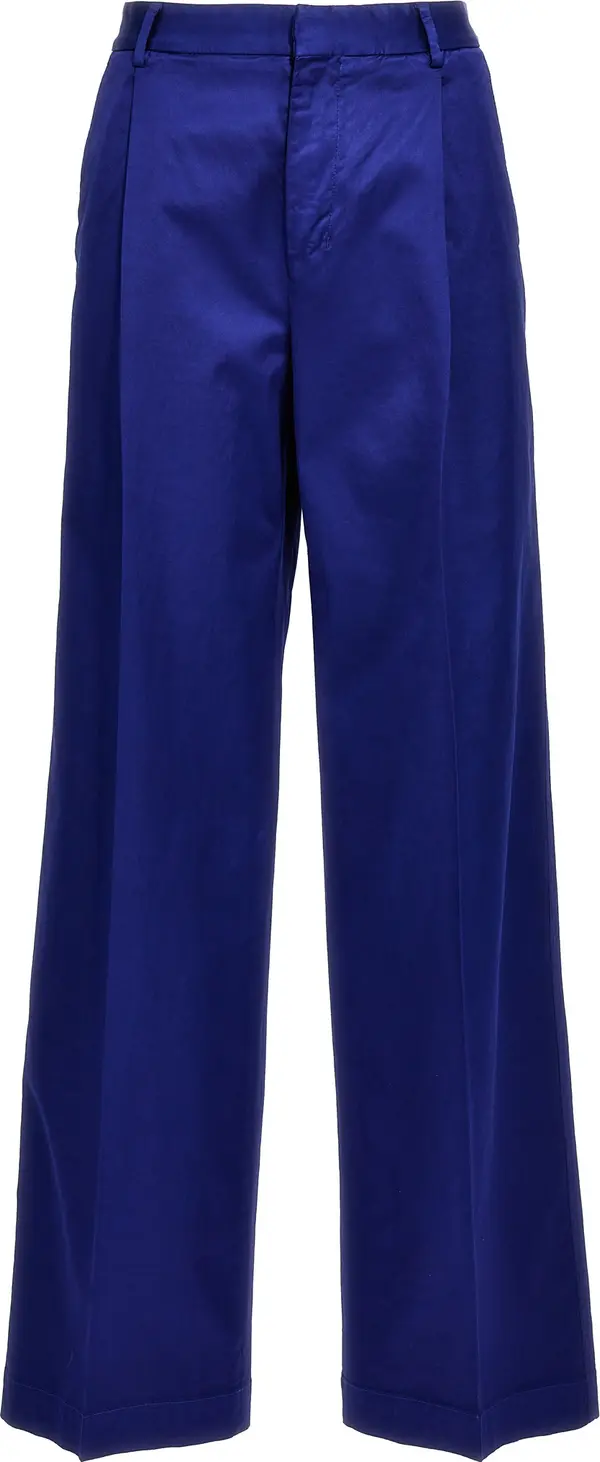 Blue Cotton Casual Pants
