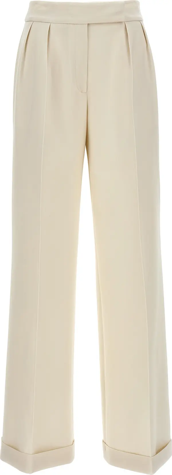 White Virgin Wool Casual Pants
