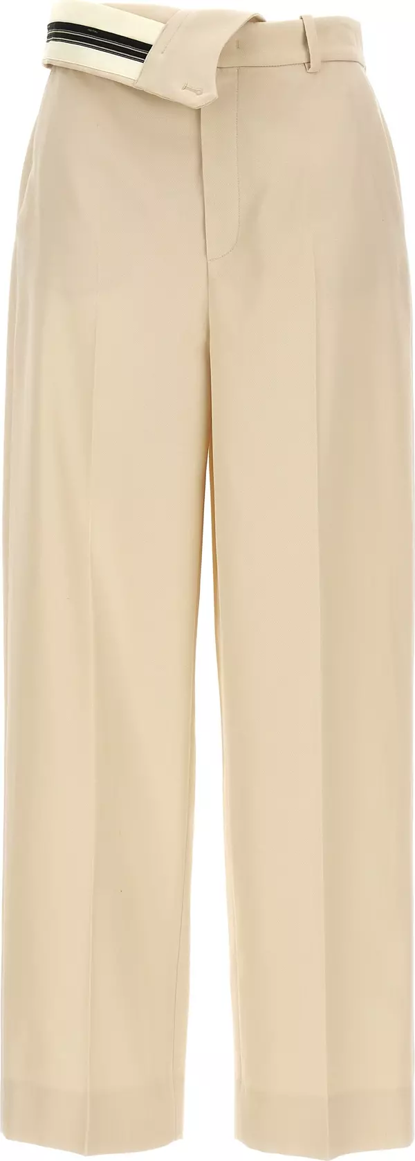 Beige Wool Casual Pants
