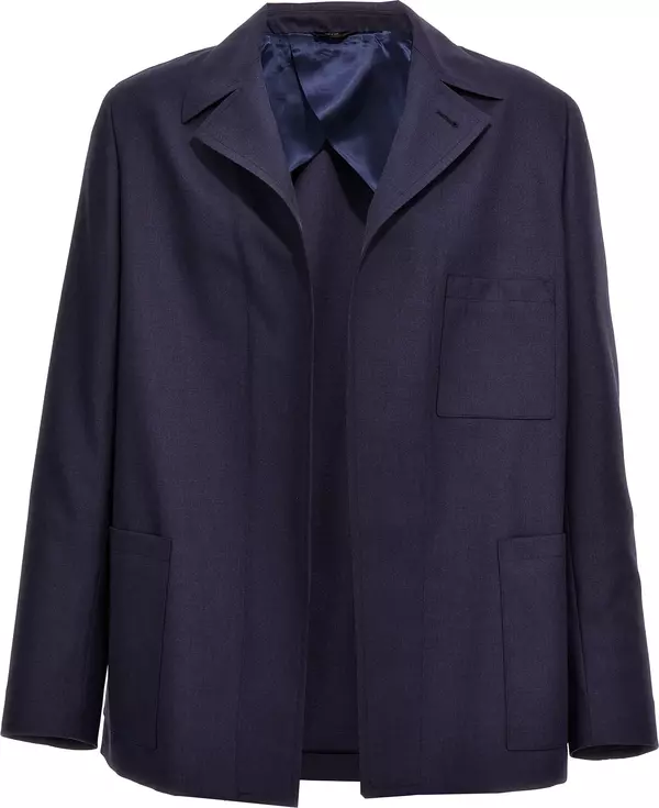 Blue Virgin Wool Full-Length Jacket
