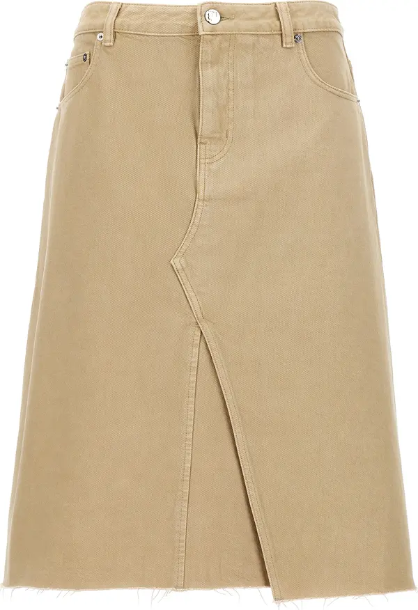 Beige Cotton Midi Skirt