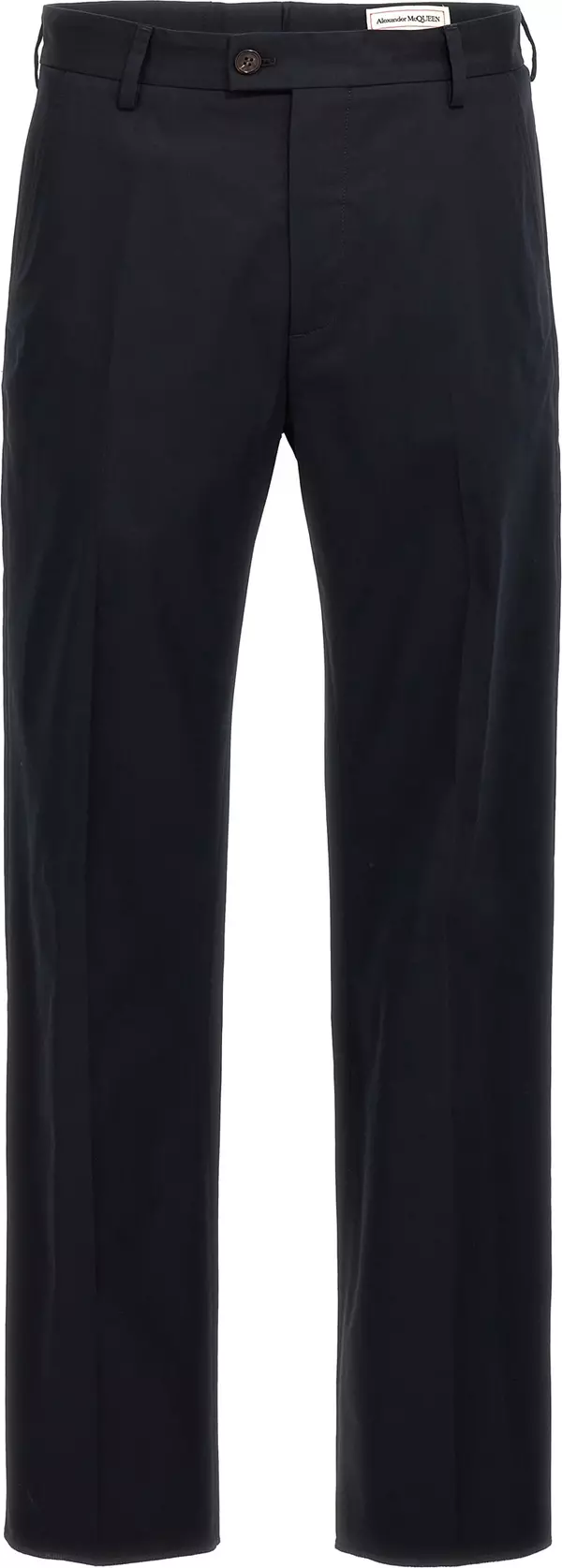 Blue Cotton Casual Pants