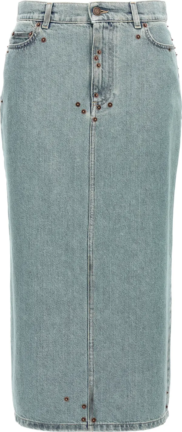 Blue Cotton Midi Skirt