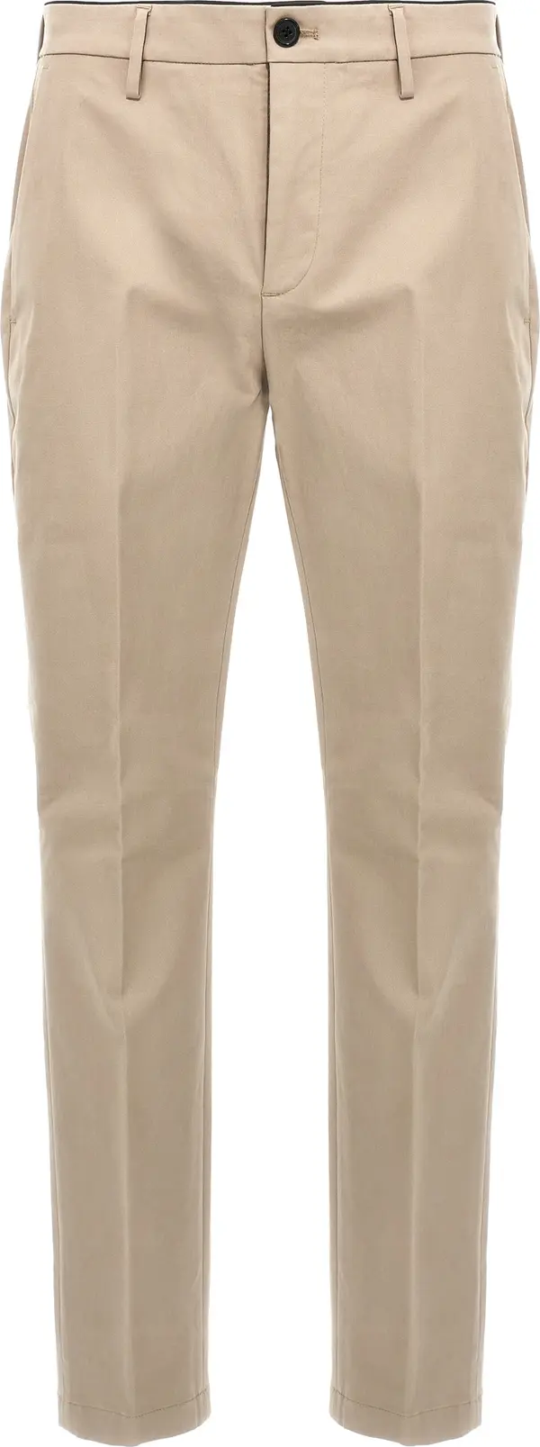 Beige Cotton Casual Pants