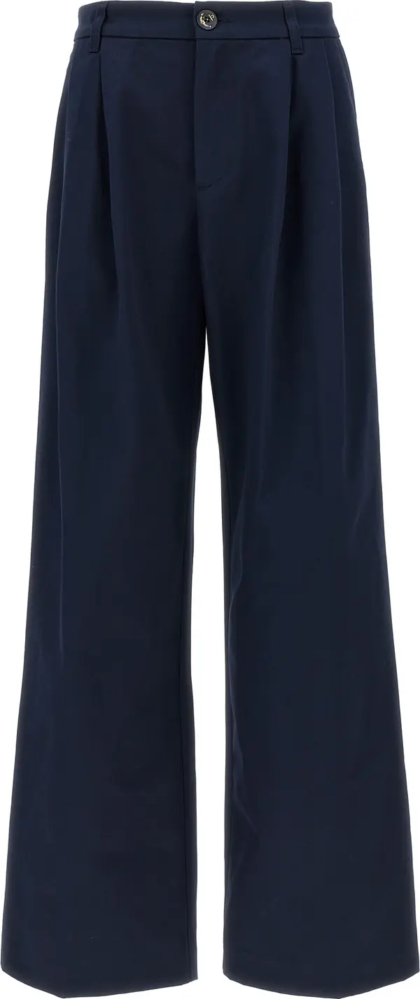 Blue Cotton Casual Pants