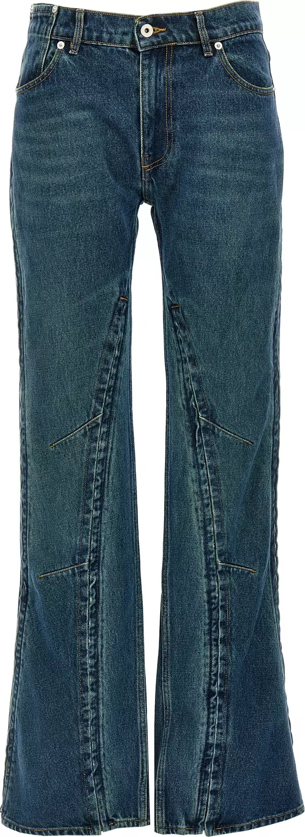 Blue Cotton Flared Jeans