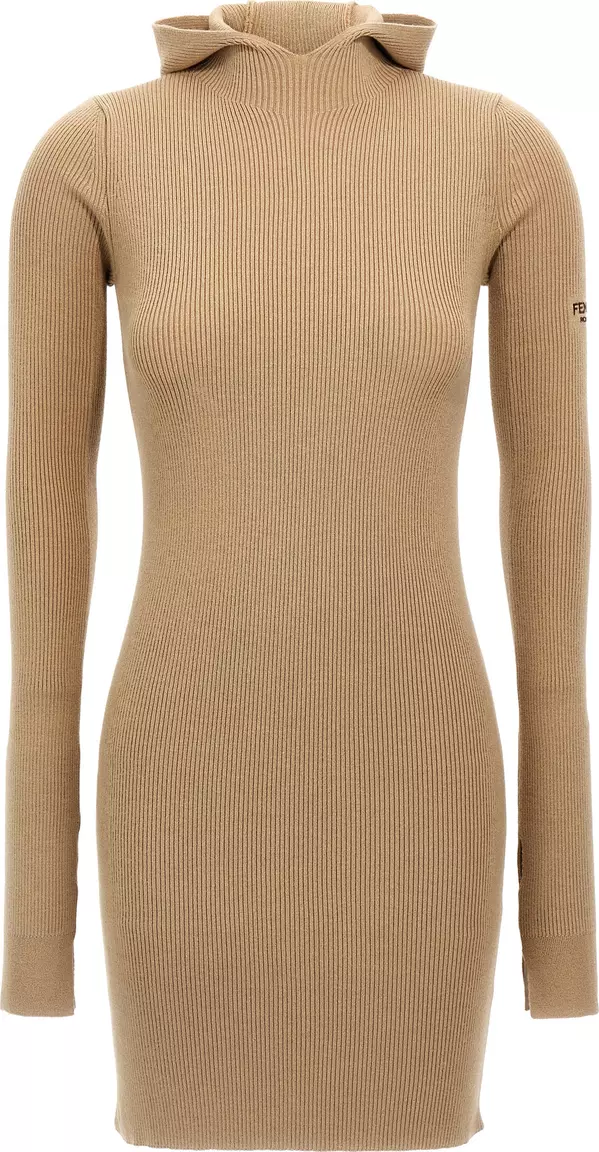 Beige Wool Short Dress
