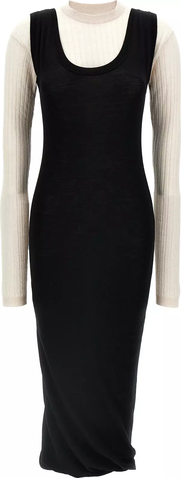 Bicolor Wool Midi Dress