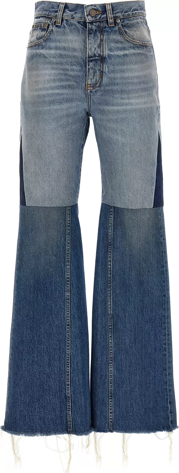 Blue Cotton Flared Jeans