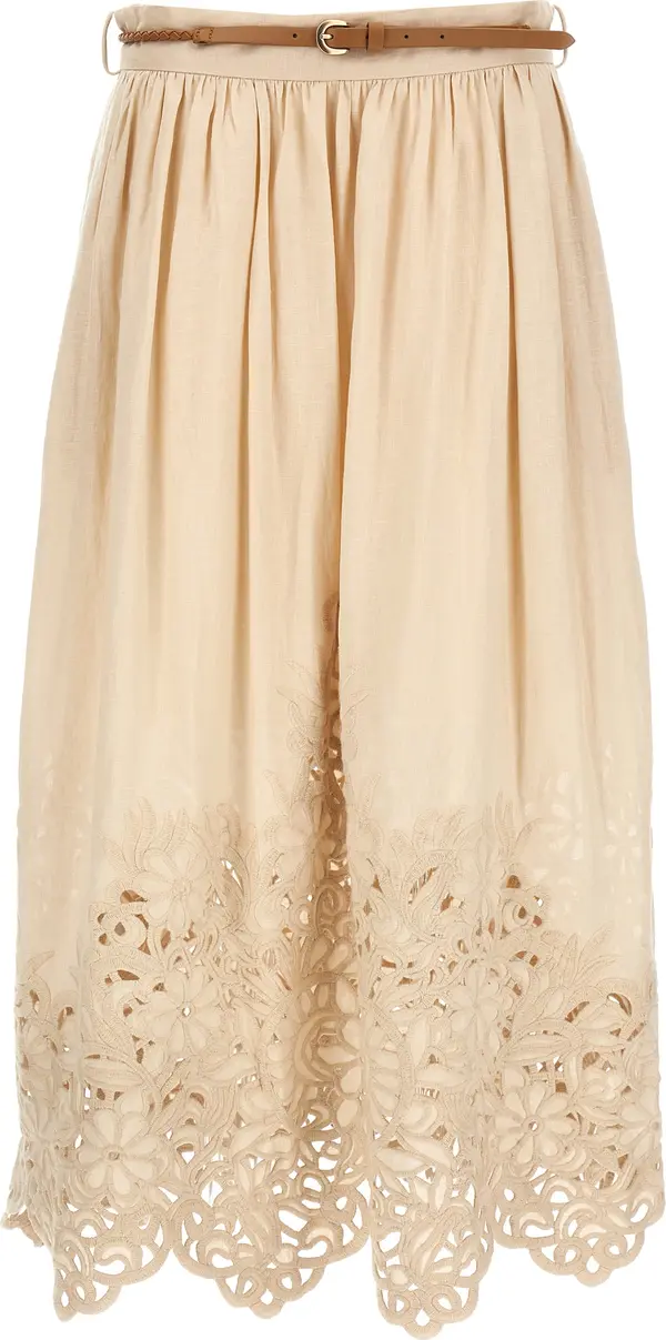 Beige Linen Midi Skirt