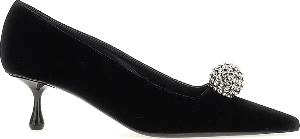 Black Textile Mid Heel Pumps