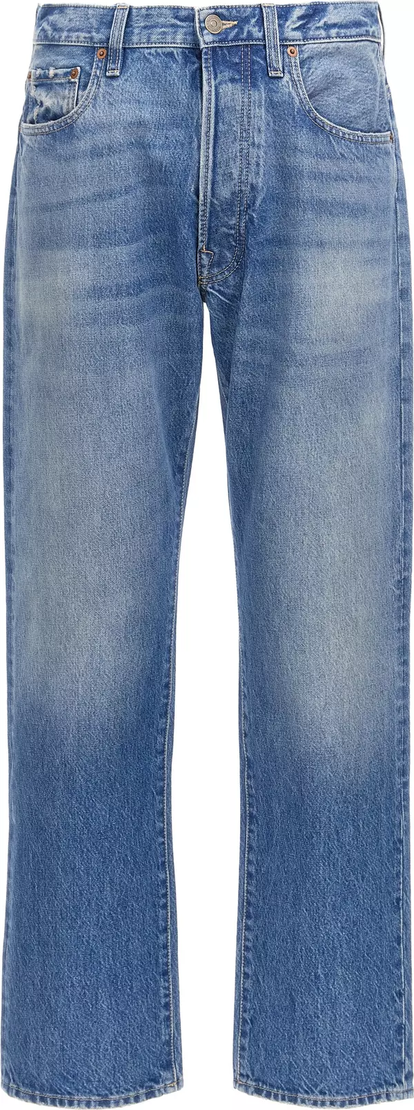 Blue Cotton Straight-Leg Jeans
