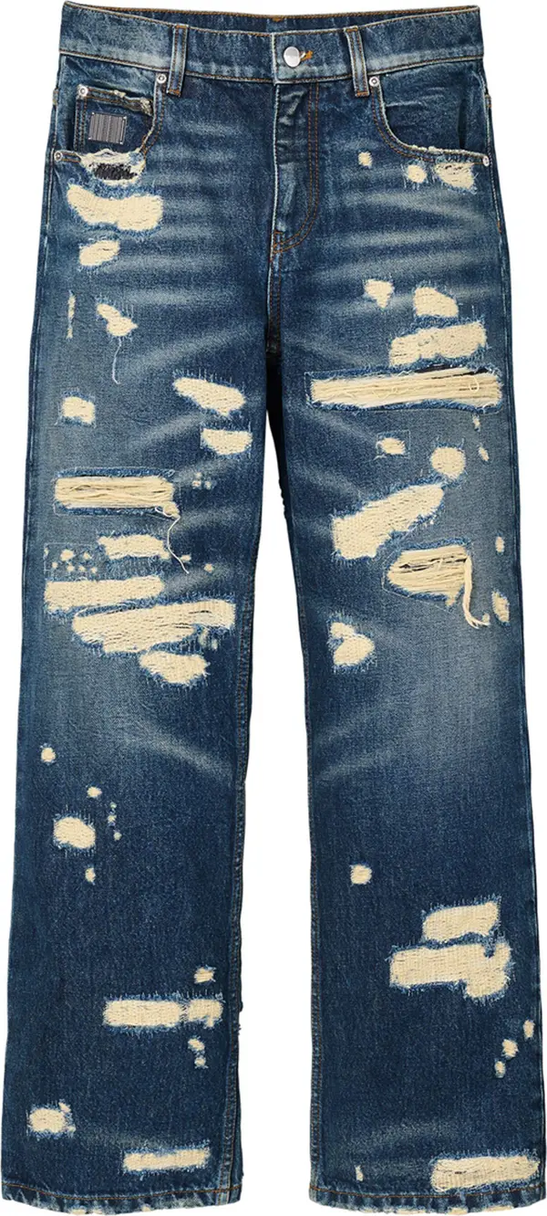 Blue Cotton Straight-Leg Jeans