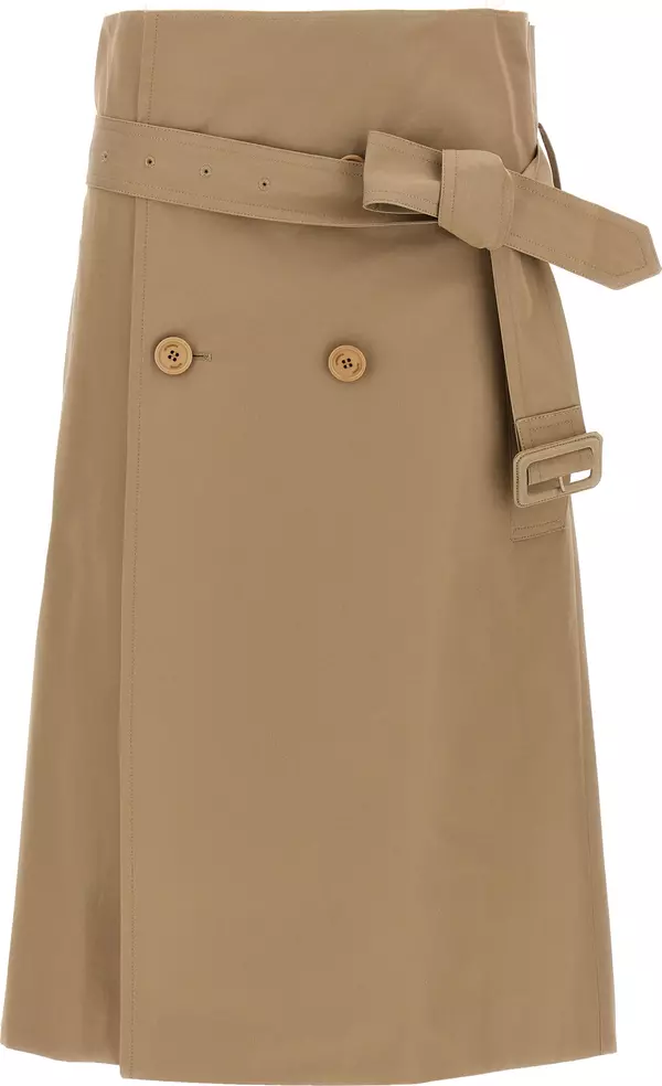 Beige Cotton Midi Skirt