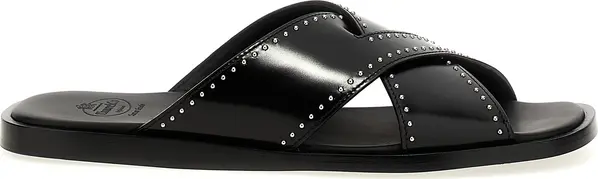 Black Calf Leather Bos Taurus Slides