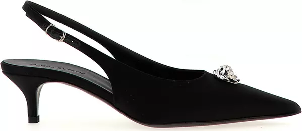 Black Silk Mid Heel Pumps