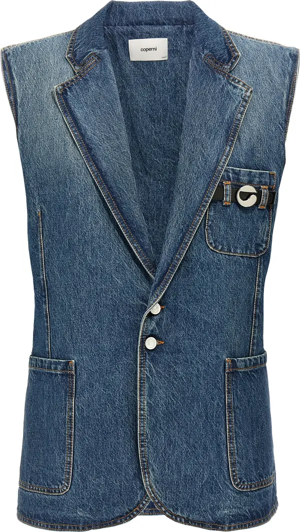 Blue Cotton Sleeveless Jacket