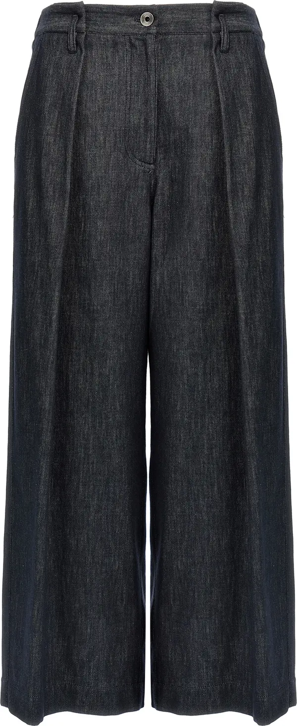 Blue Cotton Casual Pants