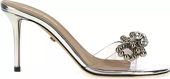 Silver Pvc Stiletto Heel Sandals