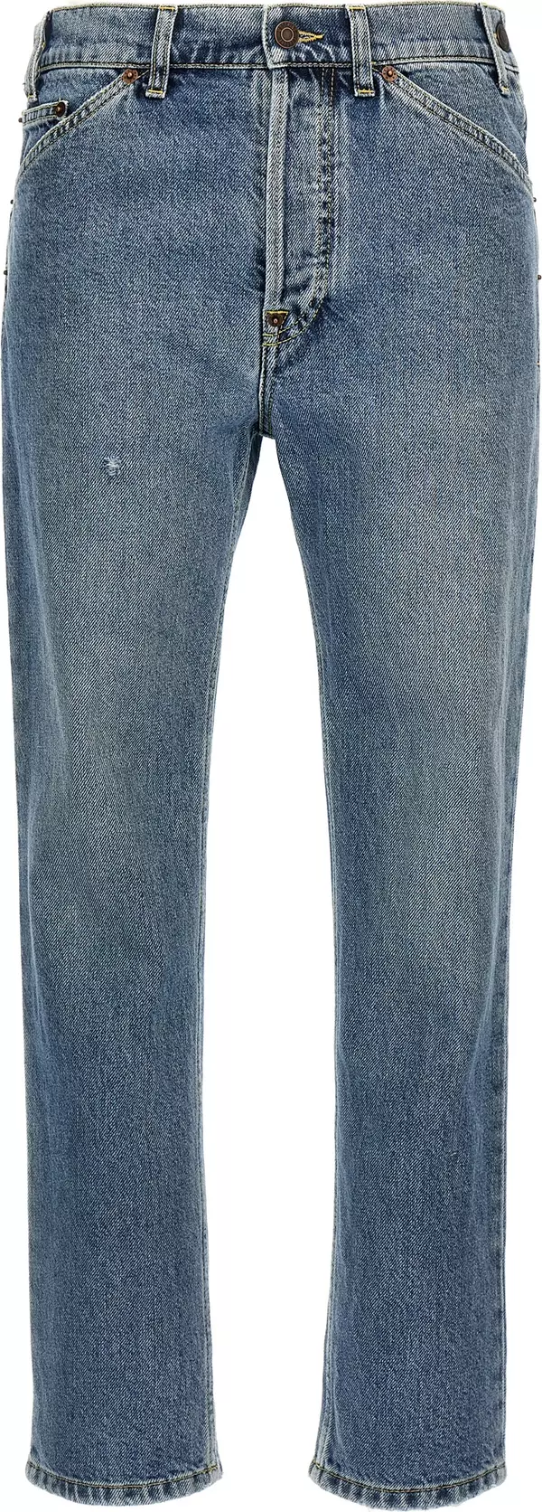 Blue Cotton Straight-Leg Jeans