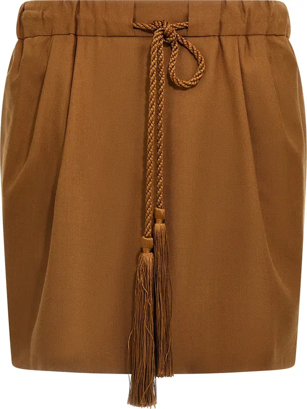 Brown Virgin Wool Long Skirt